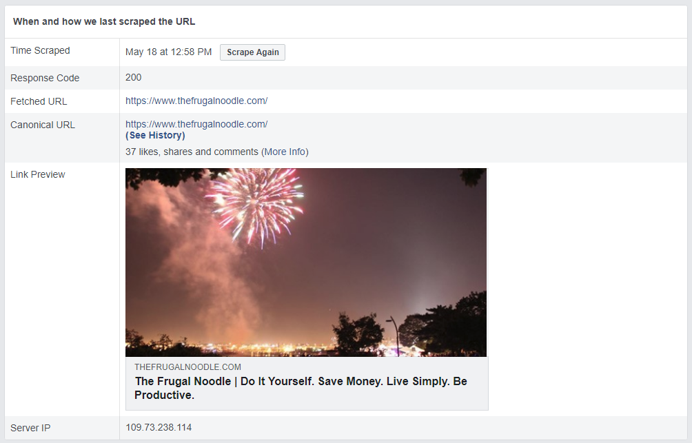 Facebook debugger preview