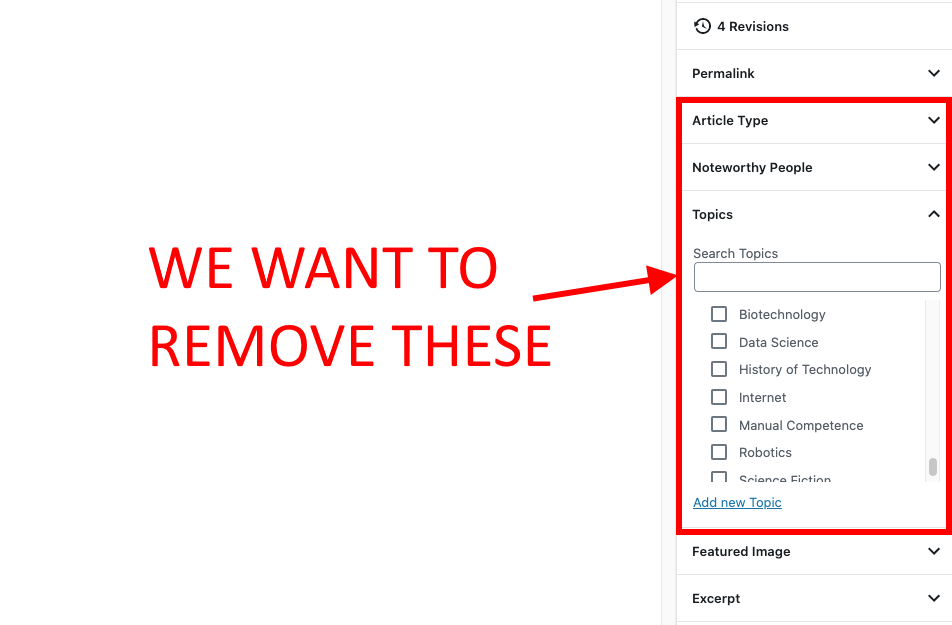Remove WordPress meta fields from the editor