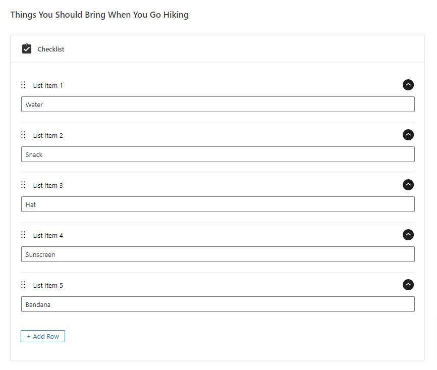 Screenshot of Checklist Gutenberg Block