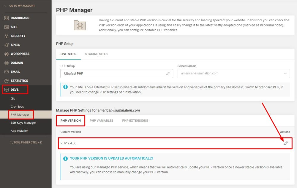 How to change PHP version in Siteground