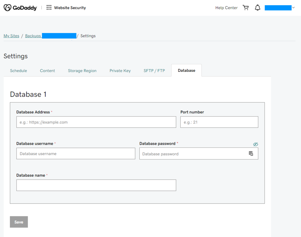 Enter your database credentials
