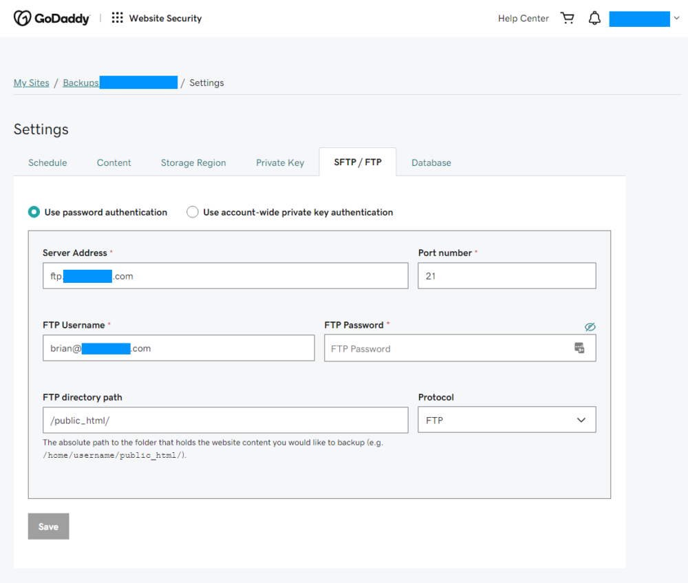 Enter your FTP credentials