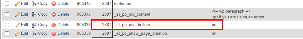 phpMyAdmin showing use_builder field