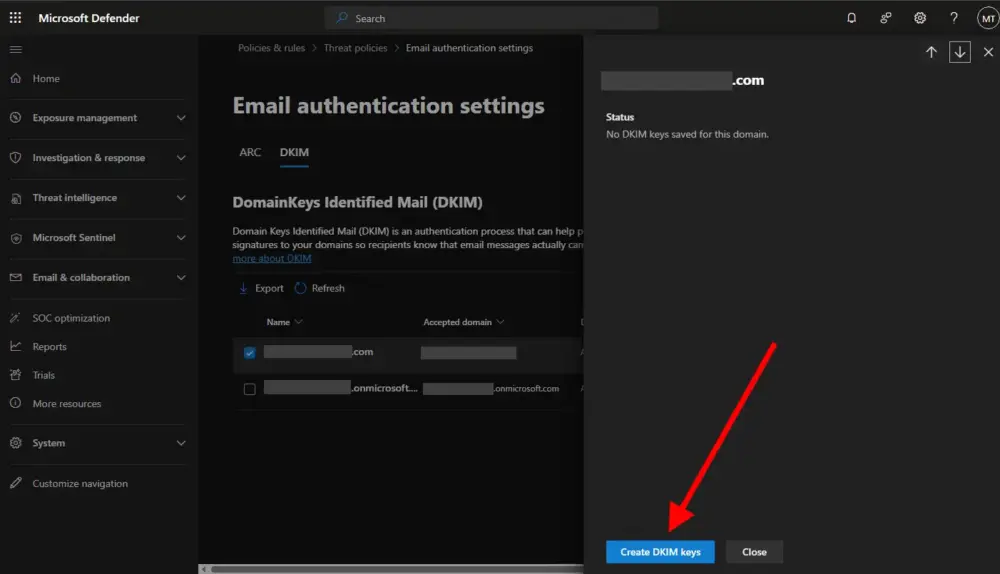 Windows 365 create DKIM keys