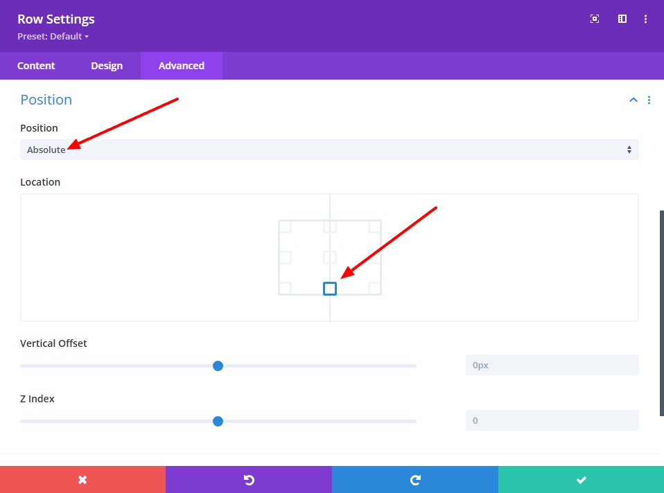 Setting the Row Position to Absolute